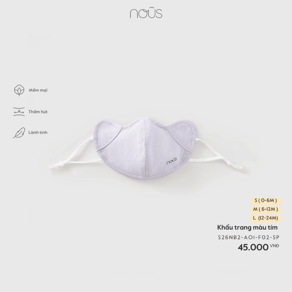 FORM RỘNG - Phụ Kiện Nous Baby Khẩu trang vải cho bé kháng khuẩn, chống bụi, chống tia UV cho bé dưới 13.5kg