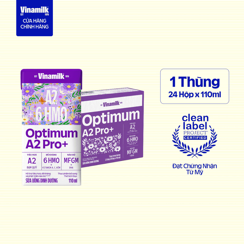 Thùng 24 hộp Sữa Uống Dinh Dưỡng Optimum A2 Pro+ 110ml