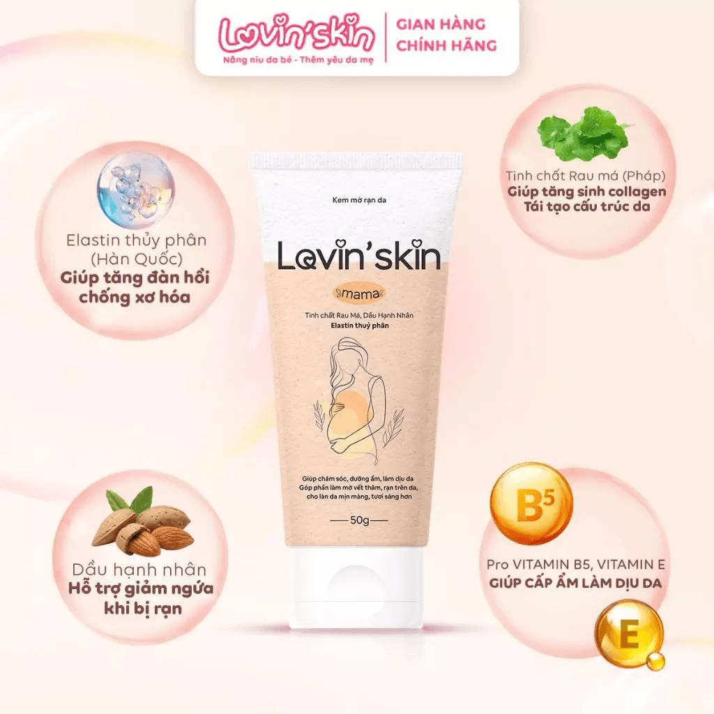 Combo 2 tuýp 50g Kem rạn da cho bà bầu Lovin'Skin Mama, hỗ trợ chống rạn hiệu quả, giảm thâm, ngứa da, ngừa hình thành rạn mới